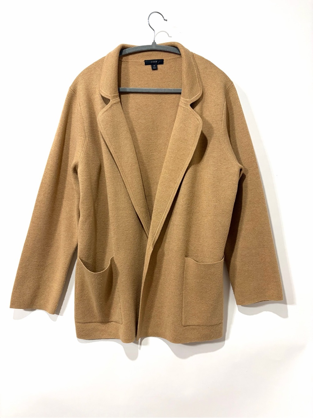 J. Crew Open Front Knit Blazer Camel Knit Sweater Womens M Camel Cardigan Jacket